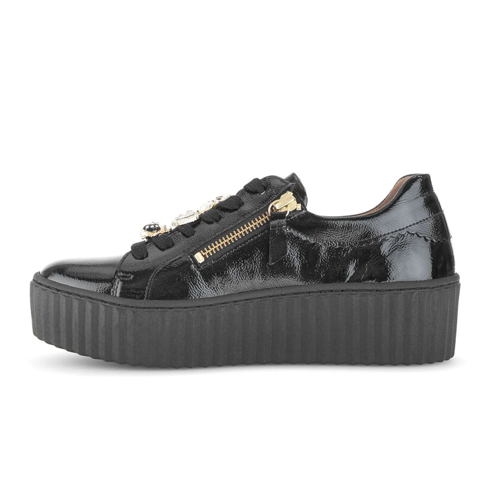 Gabor 201 Double Zip Platform Sneaker (Women) - Full Lack/Schwarz/Gold - Image 2