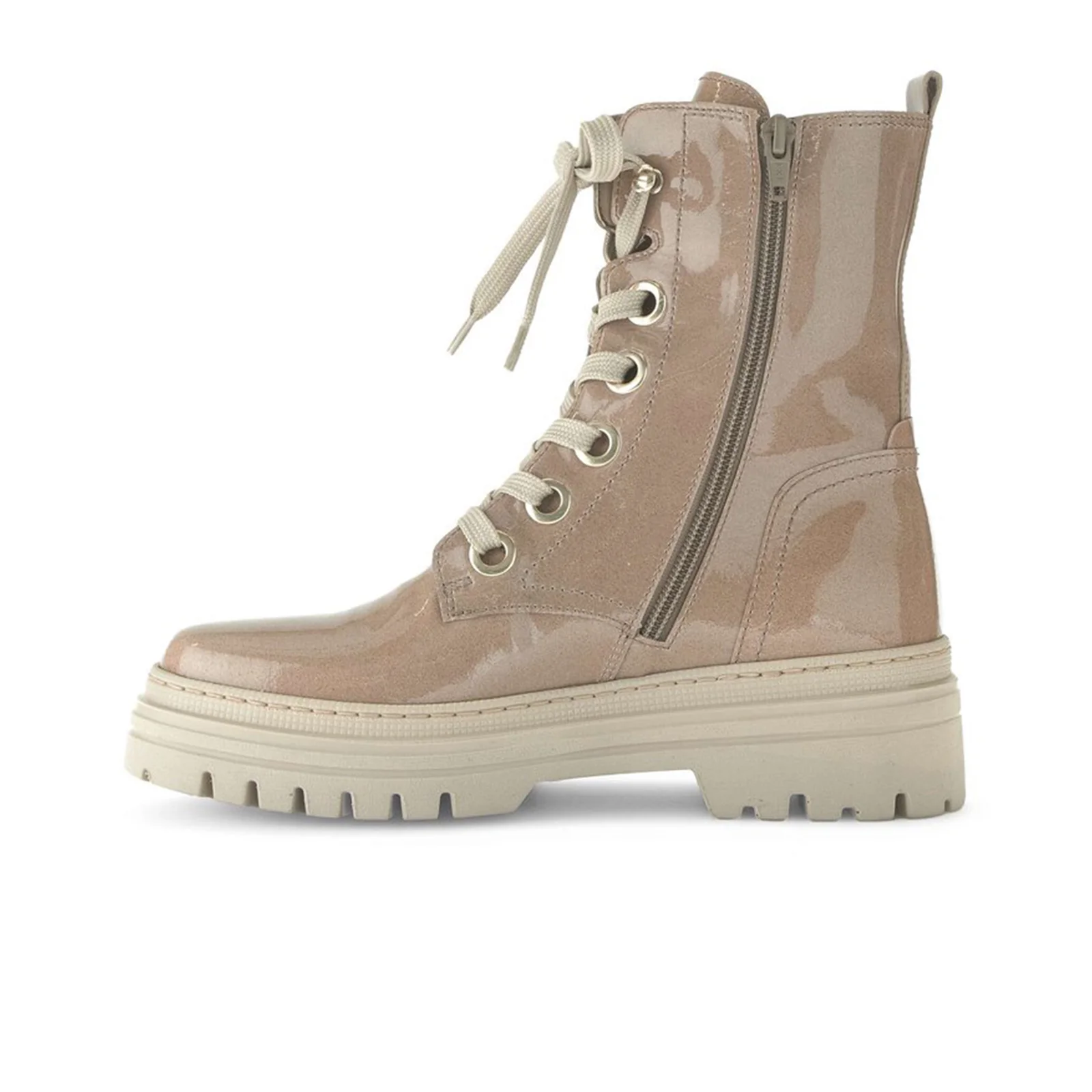 Gabor 721 Lace Up Combat Boot (Women) - Beige Patent - Image 2