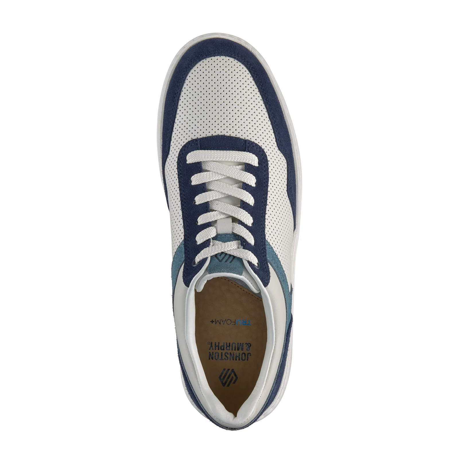 Johnston & Murphy Dawson Moc Toe U-Throat Sneaker (Men) - White Full Grain/Blue/Navy Suede - Image 6