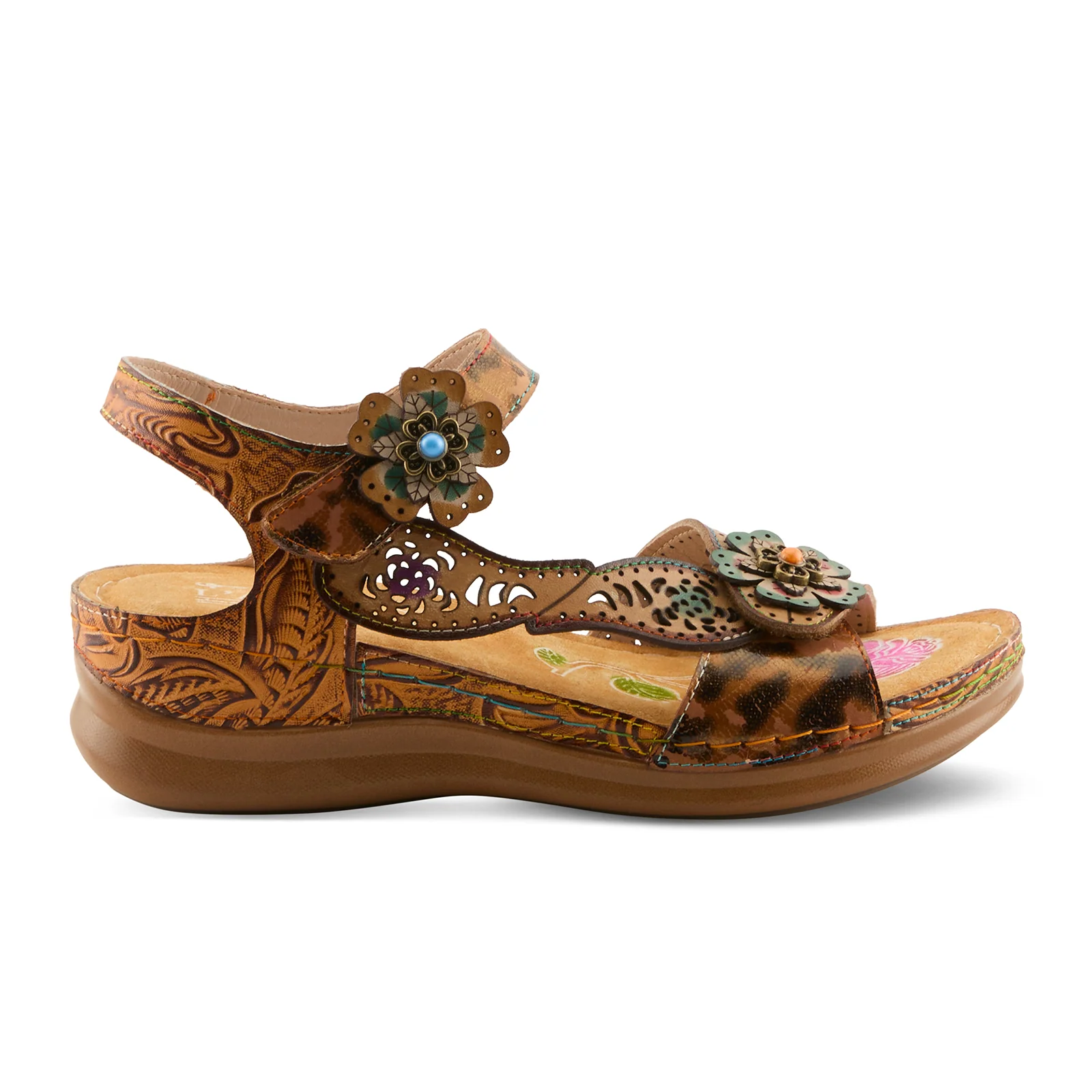 L'Artiste Script Backstrap Sandal (Women) - Tan Multi