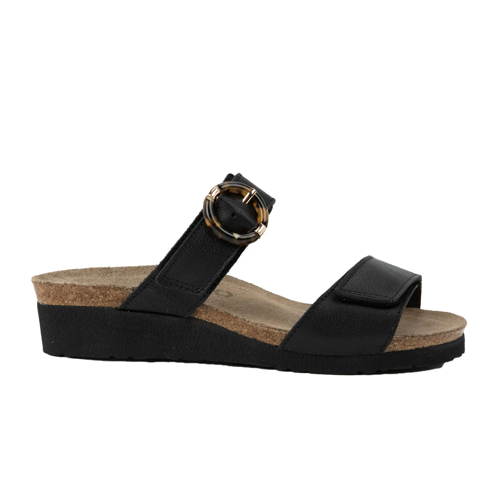 Naot Anabel Wide Wedge Sandal (Women) - Soft Black Leather