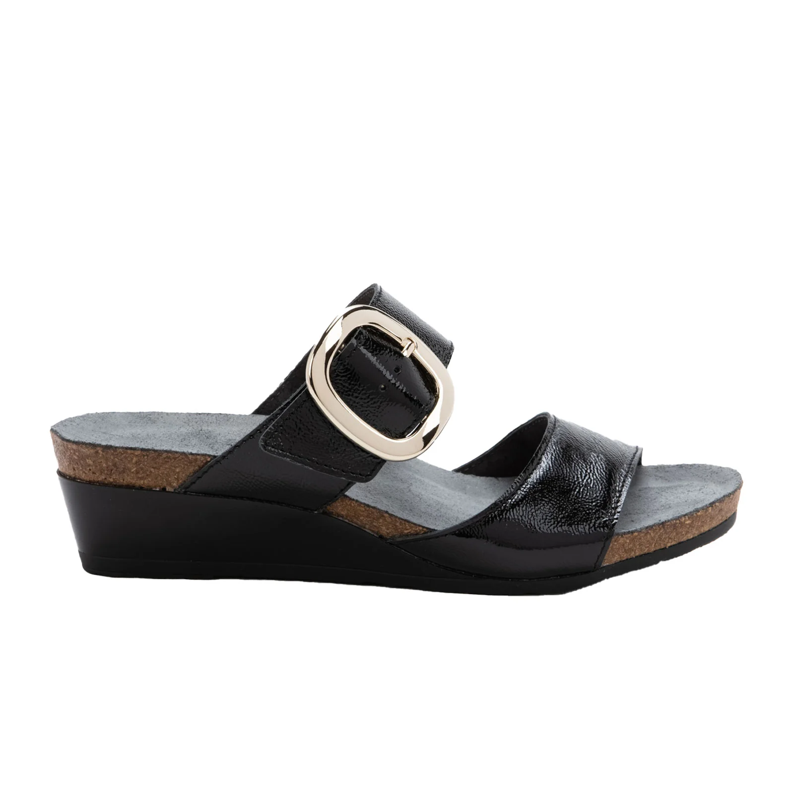 Naot Magic Wedge Sandal (Women) - Black Crinkle Patent Leather