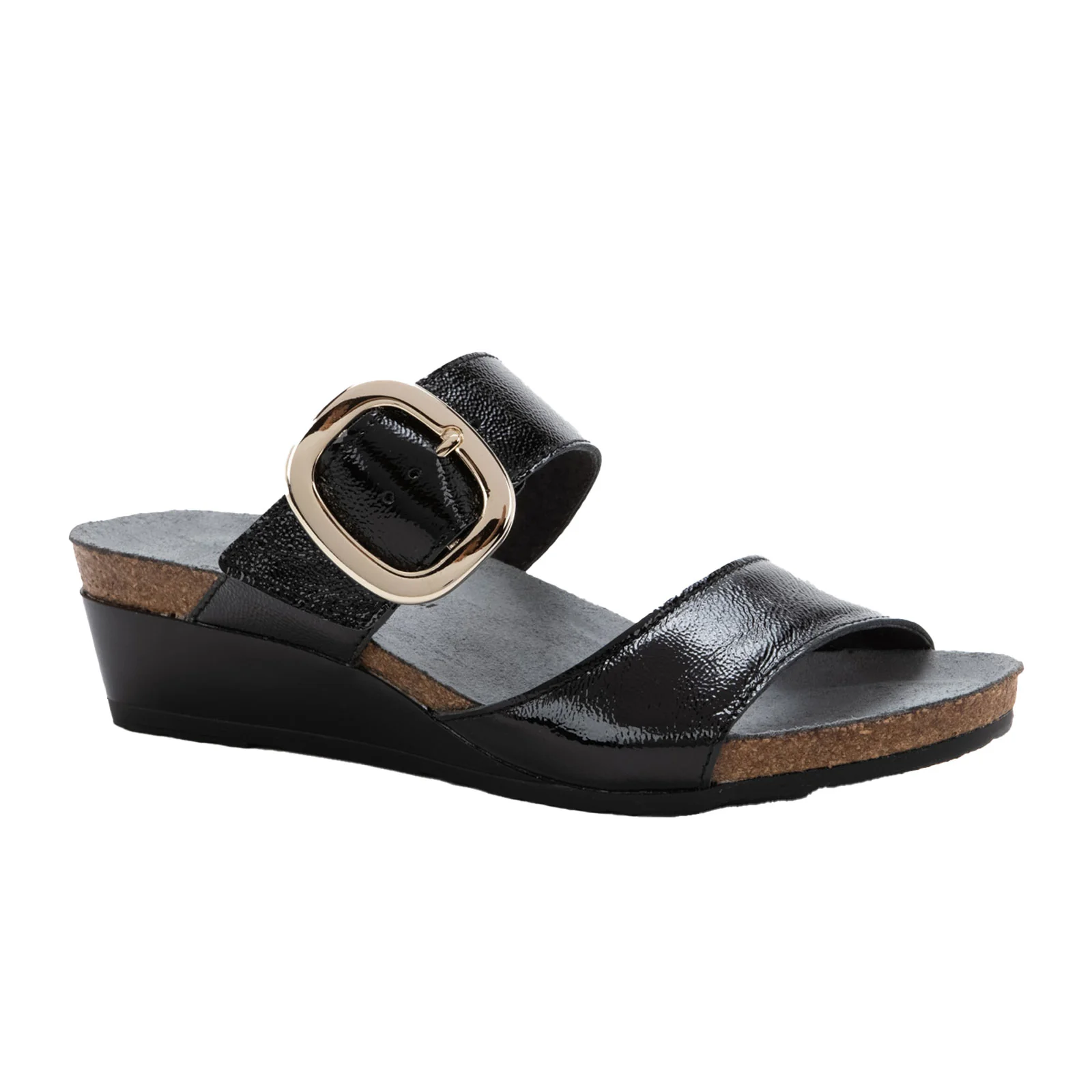 Naot Magic Wedge Sandal (Women) - Black Crinkle Patent Leather - Image 2