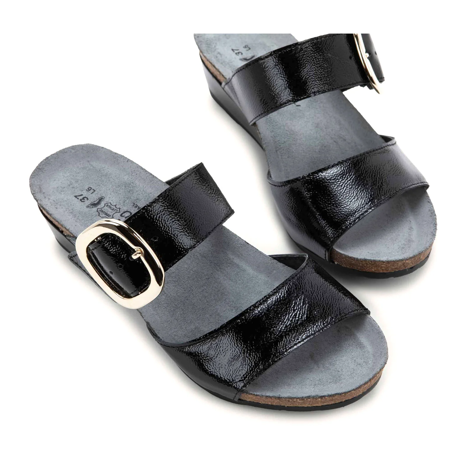 Naot Magic Wedge Sandal (Women) - Black Crinkle Patent Leather - Image 3