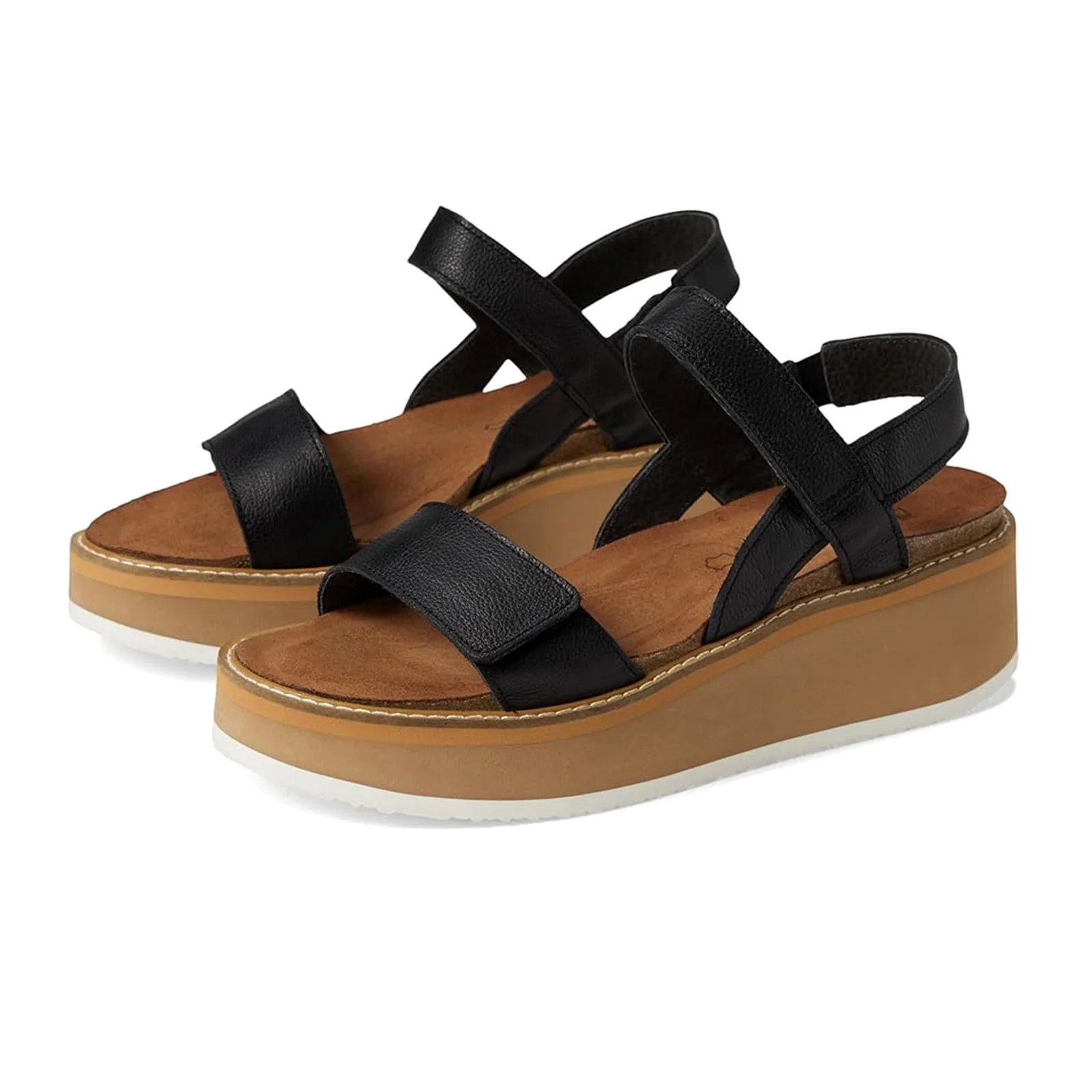 Naot Meringue Wedge Sandal (Woman) - Soft Black Leather with Camel Sole - Image 4