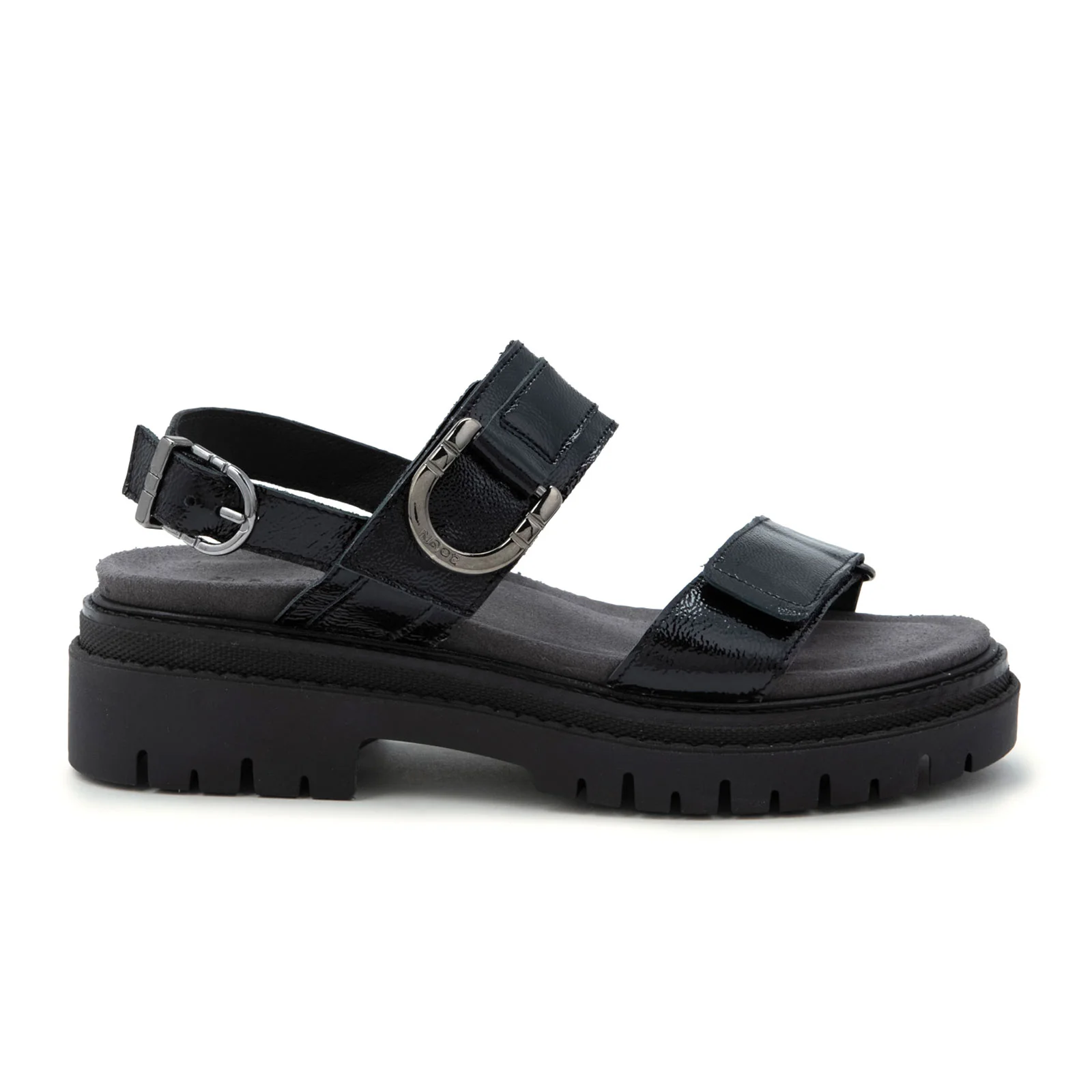 Naot Trinity Backstrap Sandal (Women) - Black Crinkle Patent Leather