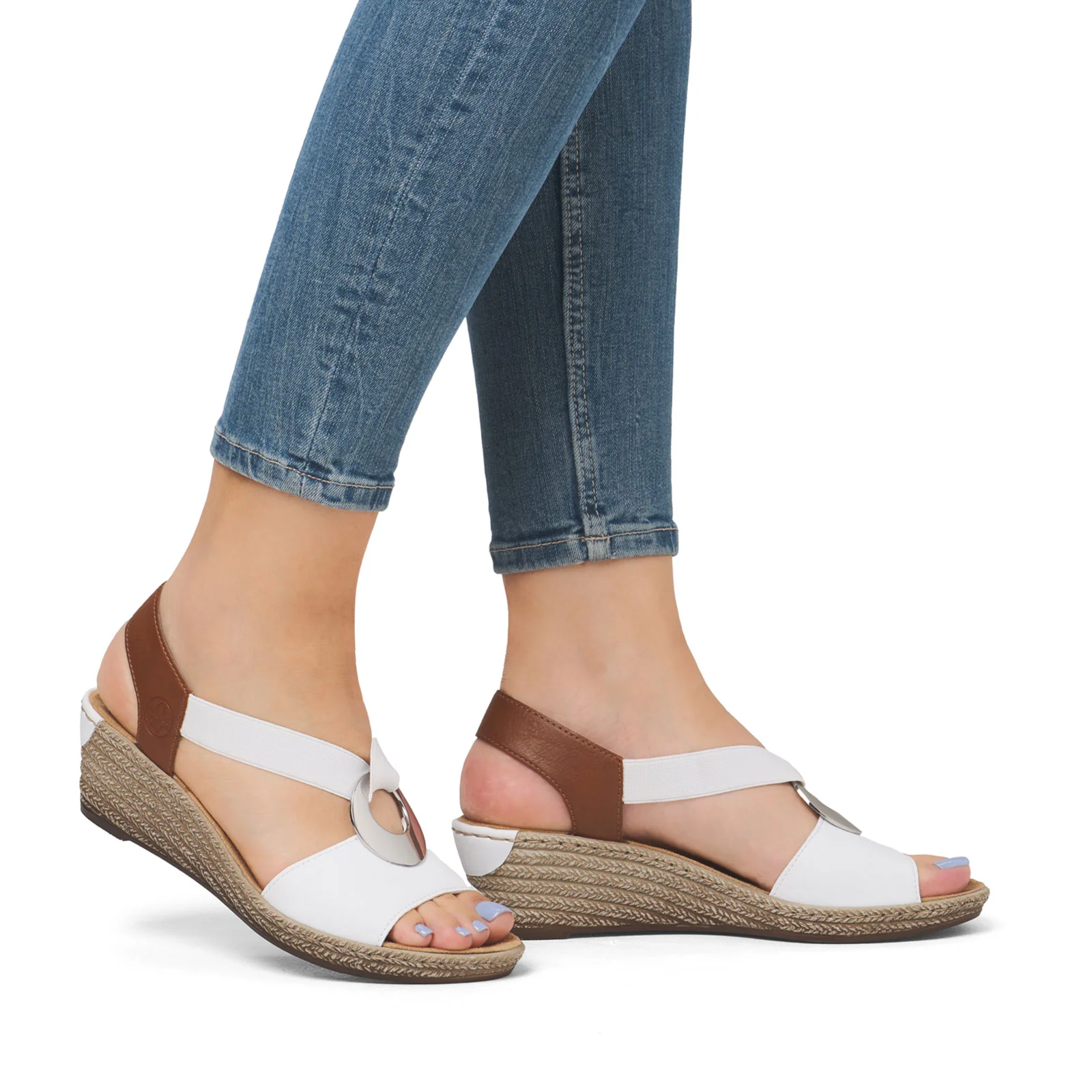 Rieker Fanni H6 Wedge Sandal (Women) - Weiss/Cayenne - Image 8