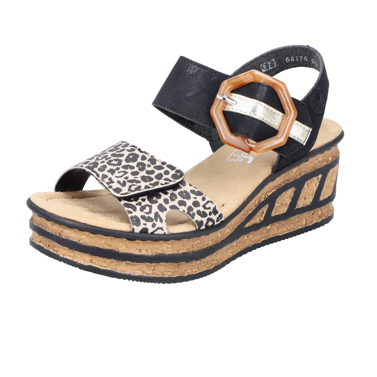 Rieker Rose 76 Wedge Sandal (Women) - Ginger/Schwarz/Light Gold - Image 4