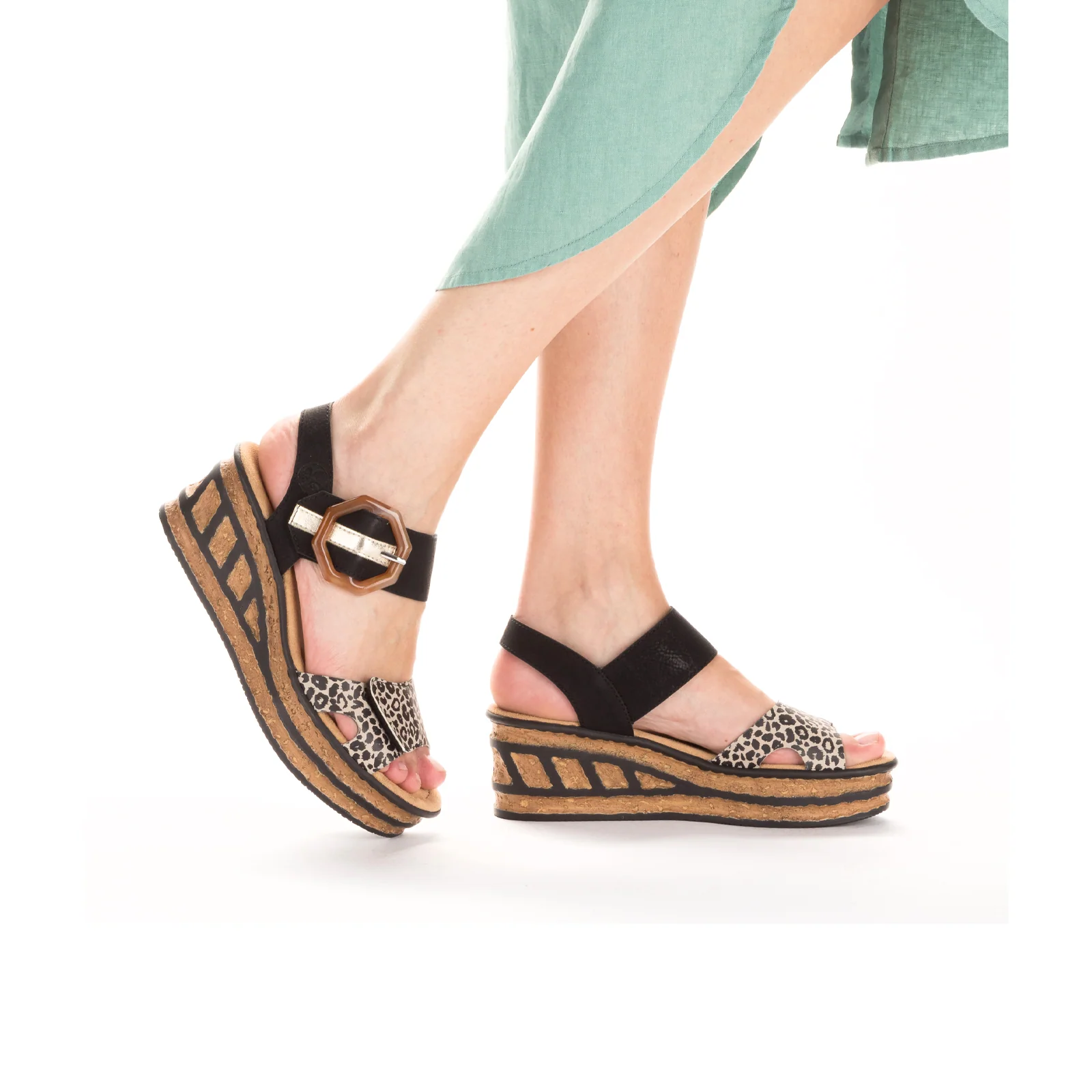 Rieker Rose 76 Wedge Sandal (Women) - Ginger/Schwarz/Light Gold - Image 7