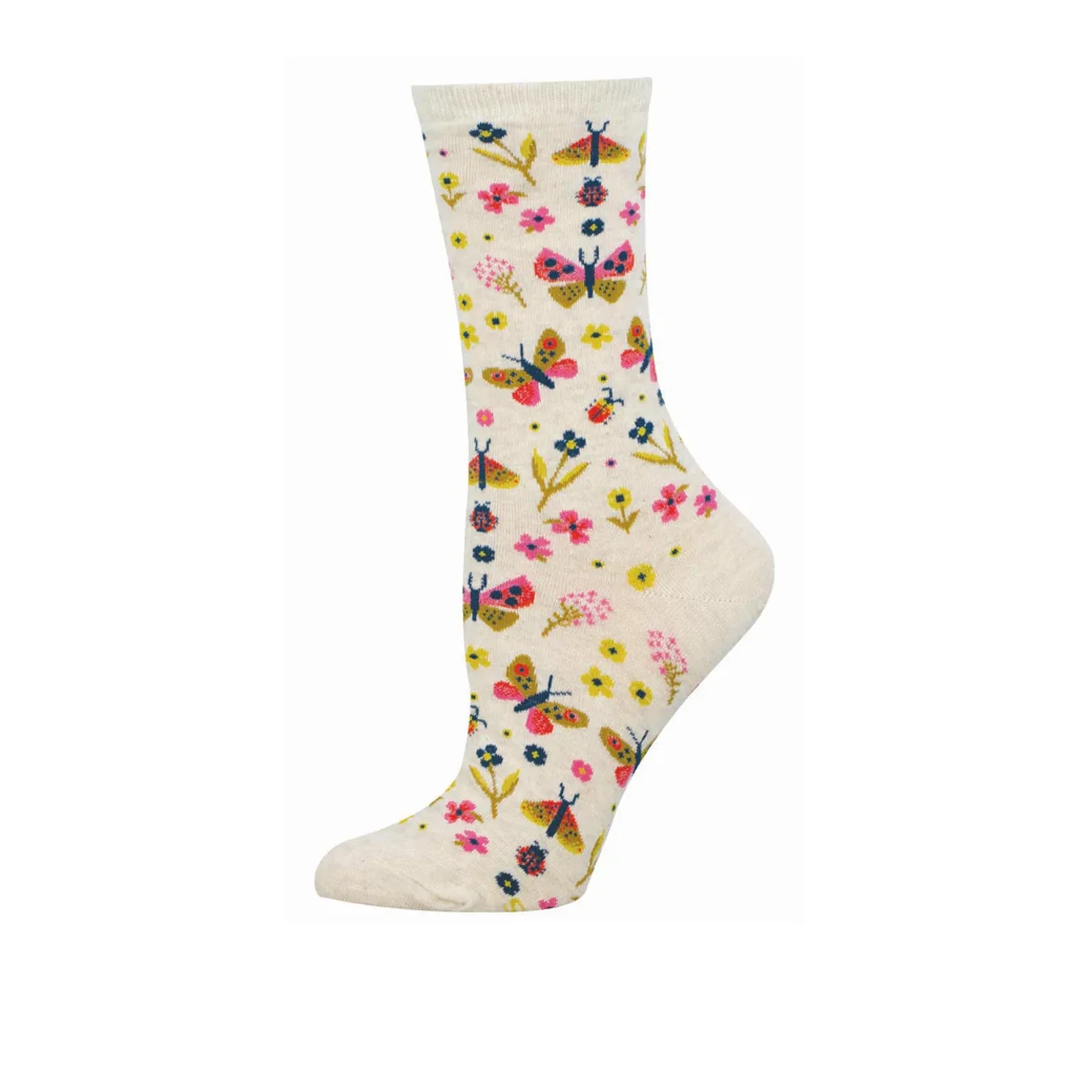 SockSmith Butterfly Floral Crew Sock (Women) - Ivory Heather - Image 2