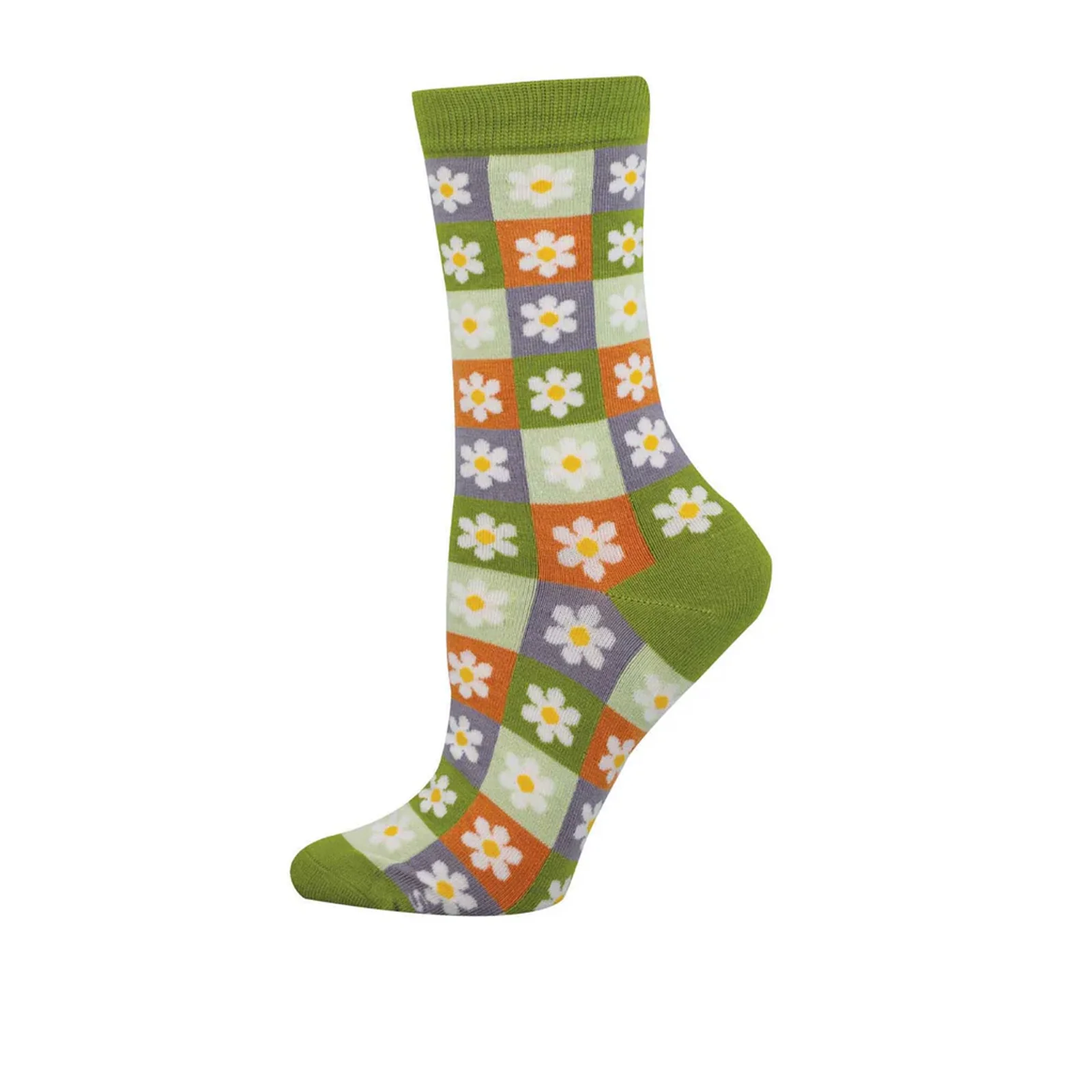 SockSmith Daisy Squares Crew Sock (Women) - Green - Image 2