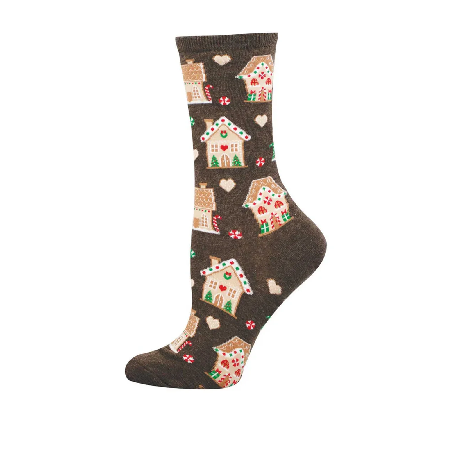 SockSmith Gingerbread Houses Crew Sock (Women) - Brown Heather - Image 2