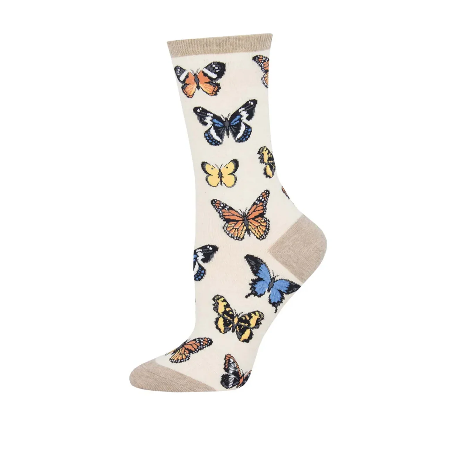 SockSmith Majestic Butterflies Crew Sock (Women) - Ivory Heather - Image 2