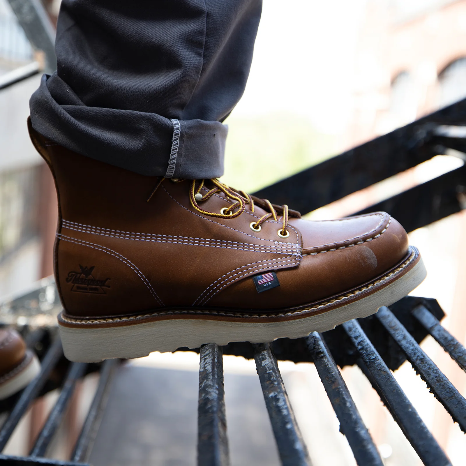 Thorogood American Heritage 6" Moc Toe Soft Toe Work Boot (Men) - Tobacco - Image 6