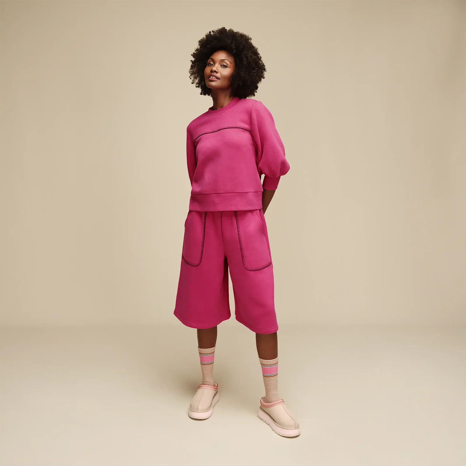 UGG® Jedlyn Varsity Crew (Women) - Sand Heather/Woodviolet - Image 3