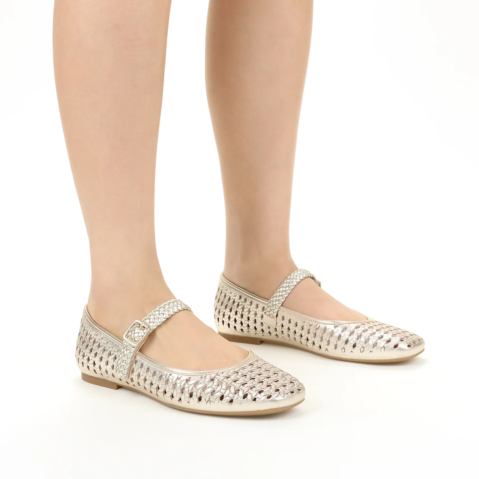 Vionic Alameda Woven Mary Jane Flat (Women) - Gold Leather - Image 7