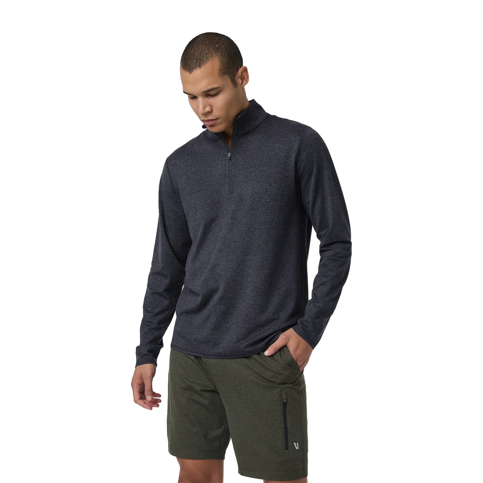 Vuori Ponto Mock Neck Half Zip (Men) - Charcoal Heather - Image 5