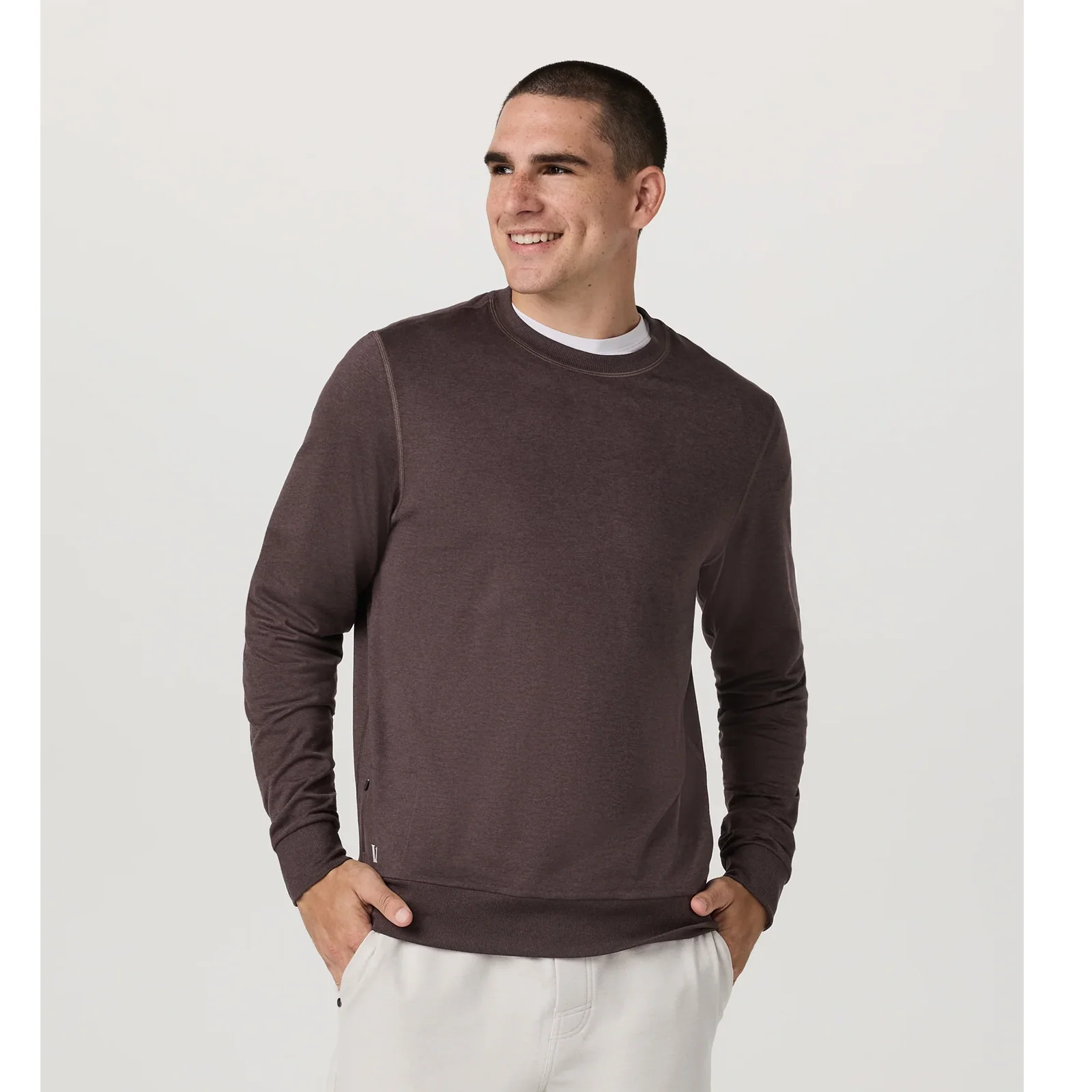 Vuori Ponto Performance Long Sleeve Crew (Men) - Sangria Heather - Image 2