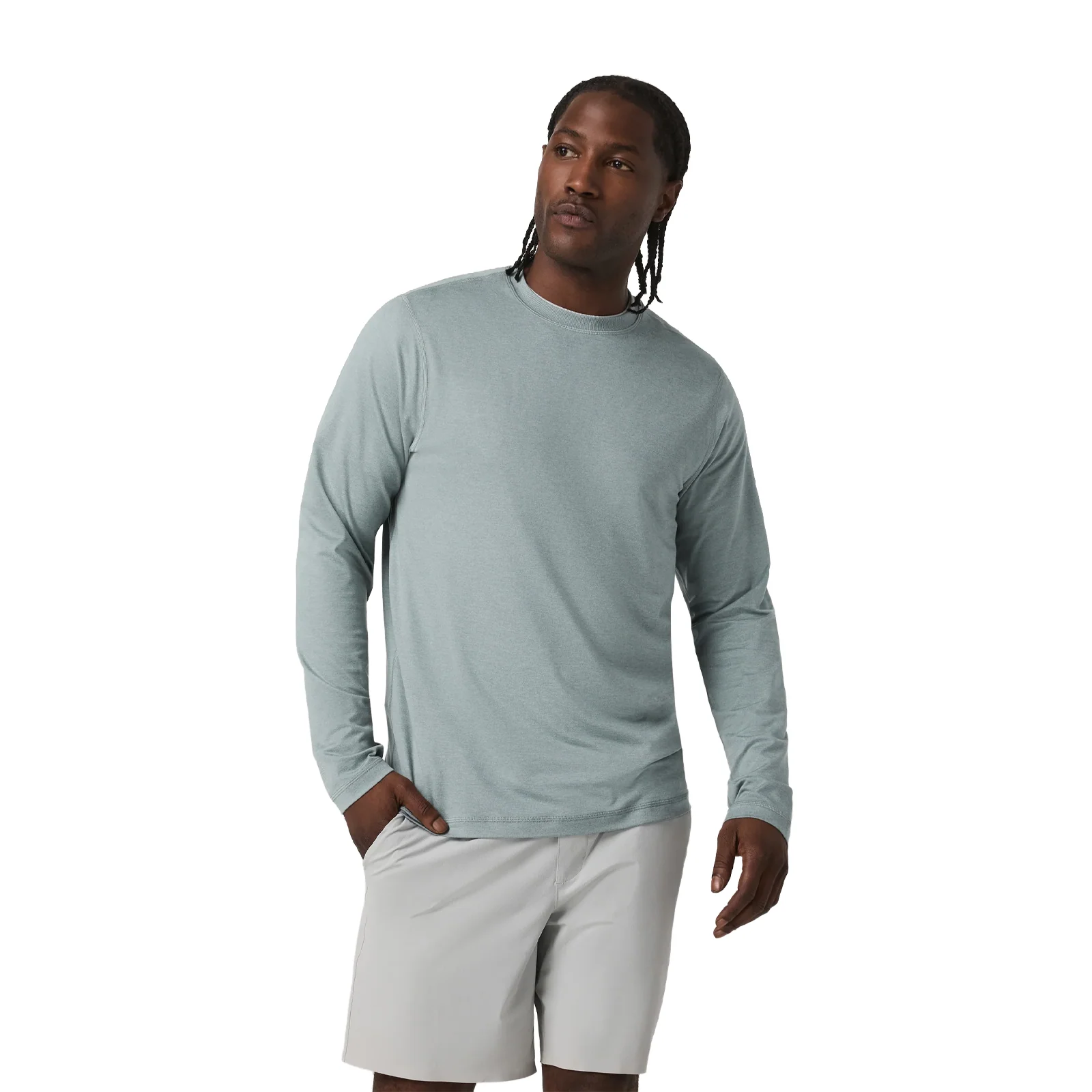 Vuori Ponto Performance Long Sleeve (Men) - Misty Blue Heather - Image 2