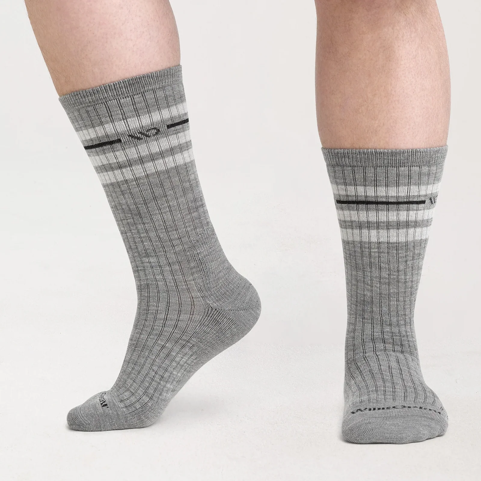 Wide Open Vintage Stripe Cushioned Crew Sock (Men) - Light Gray - Image 3