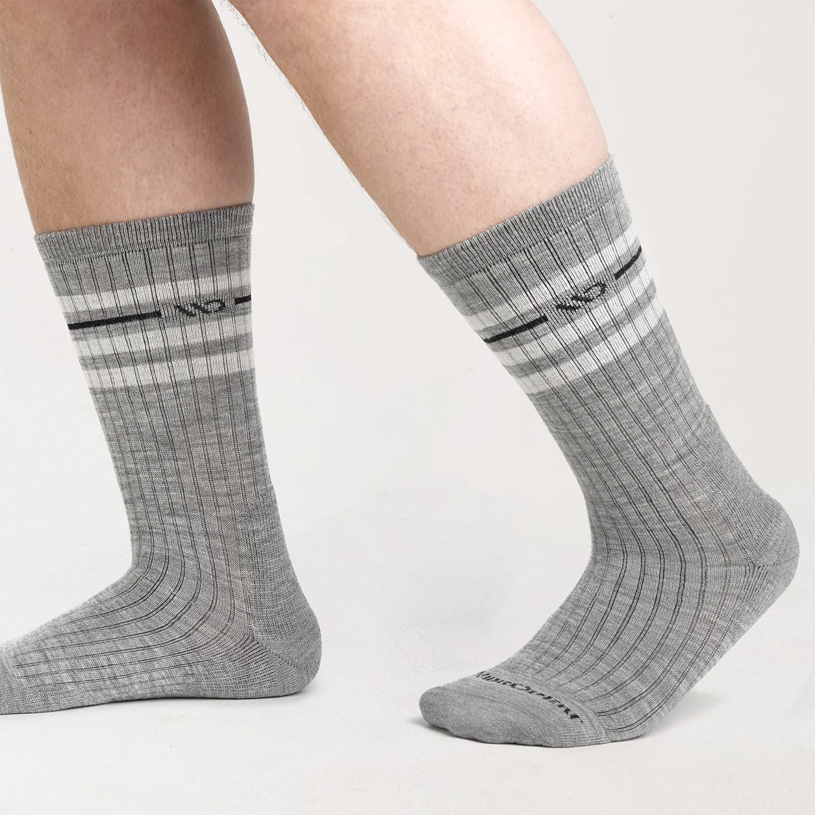 Wide Open Vintage Stripe Cushioned Crew Sock (Men) - Light Gray - Image 4