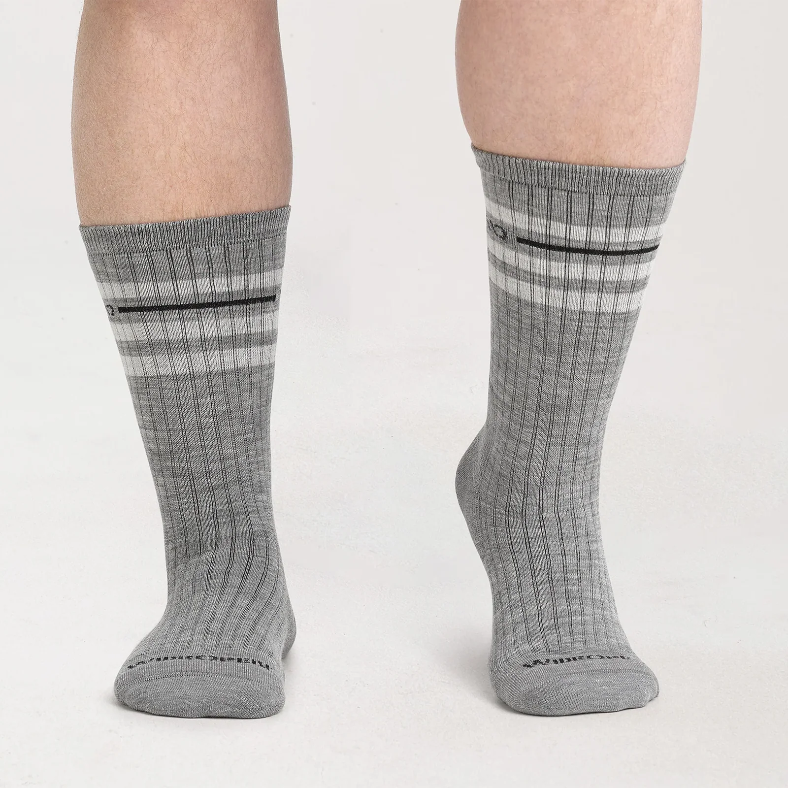 Wide Open Vintage Stripe Cushioned Crew Sock (Men) - Light Gray - Image 5