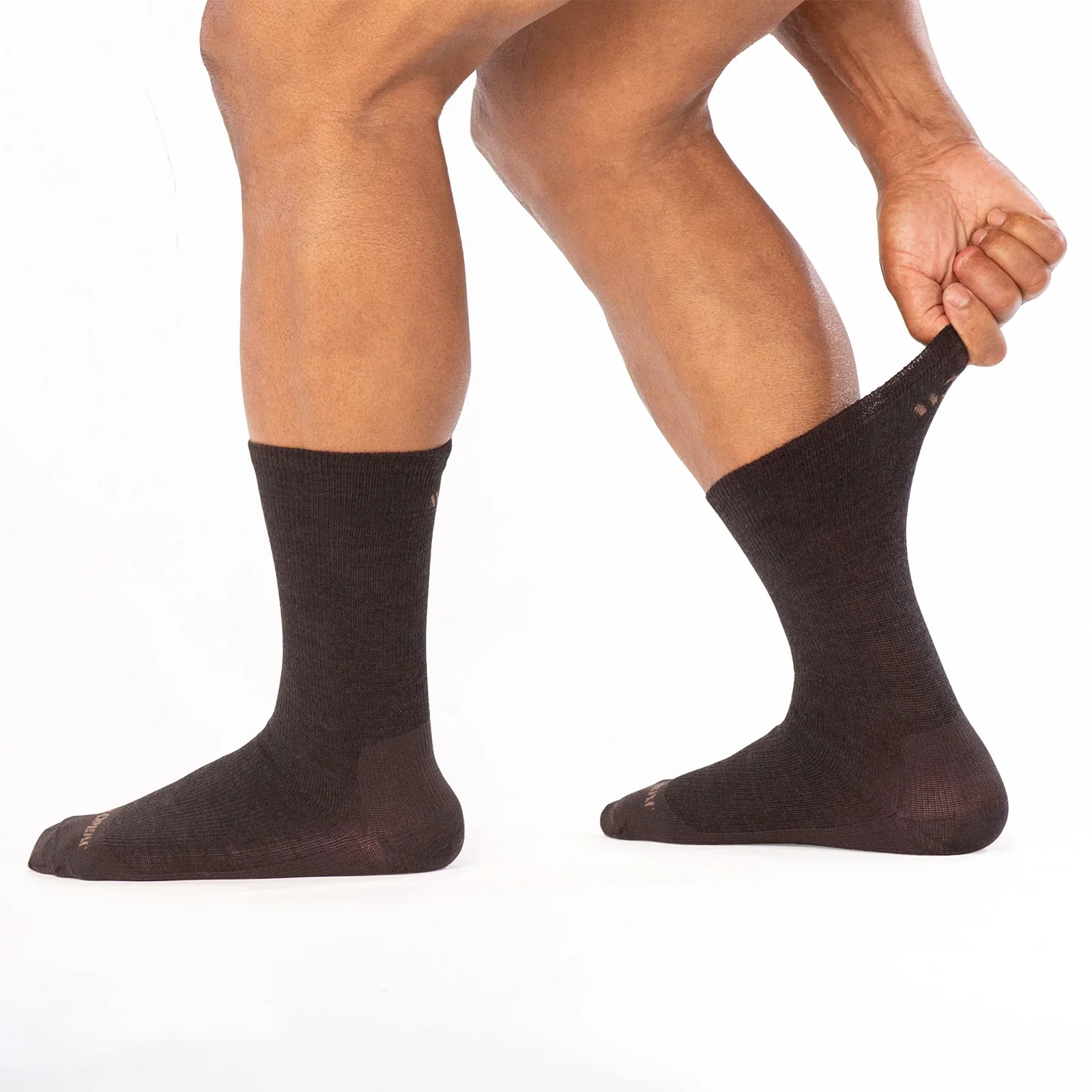 Wide Open Solid Lightweight Crew Sock (Men) - Walnut - Image 5